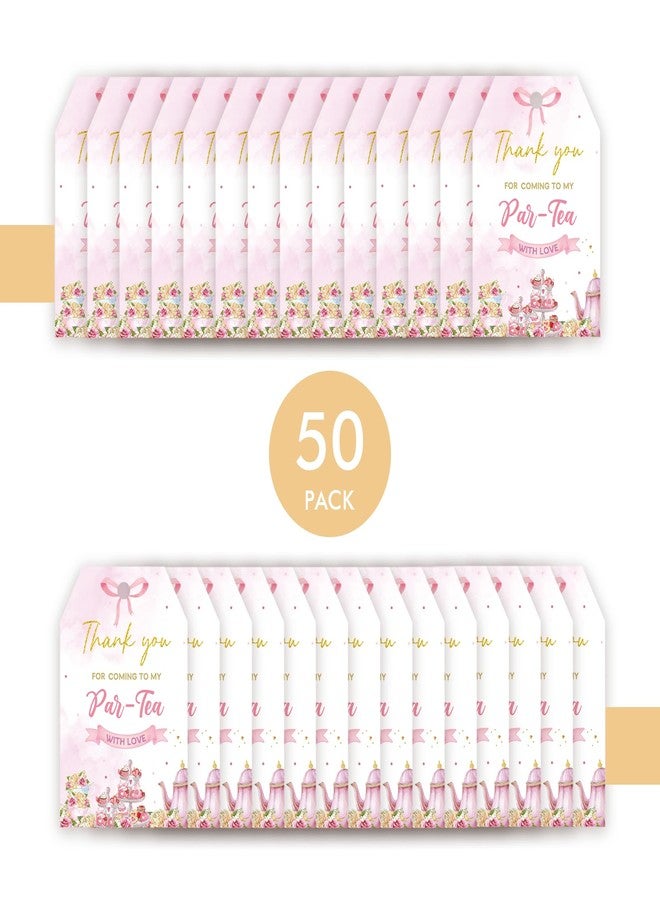 FORSHEEP 50pcs Par-Tea Thank You Tags, Tea-Party Favors Gift Tag with String for Girl Birthday, Afternoon Tea Thank You Paper Tags for Bridal Shower/Tea Themed Party Favors - Image 3